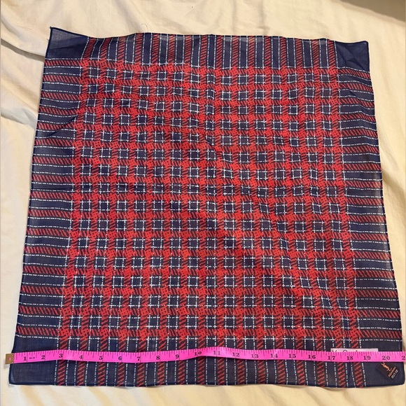 Yves Saint Laurent Red and Blue Plaid Handkerchief - Picture 2 of 3